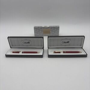 Colibri Of London Red Ballpoint Pens Lot 2 Gift Boxed Gold Trim Metal Writing
